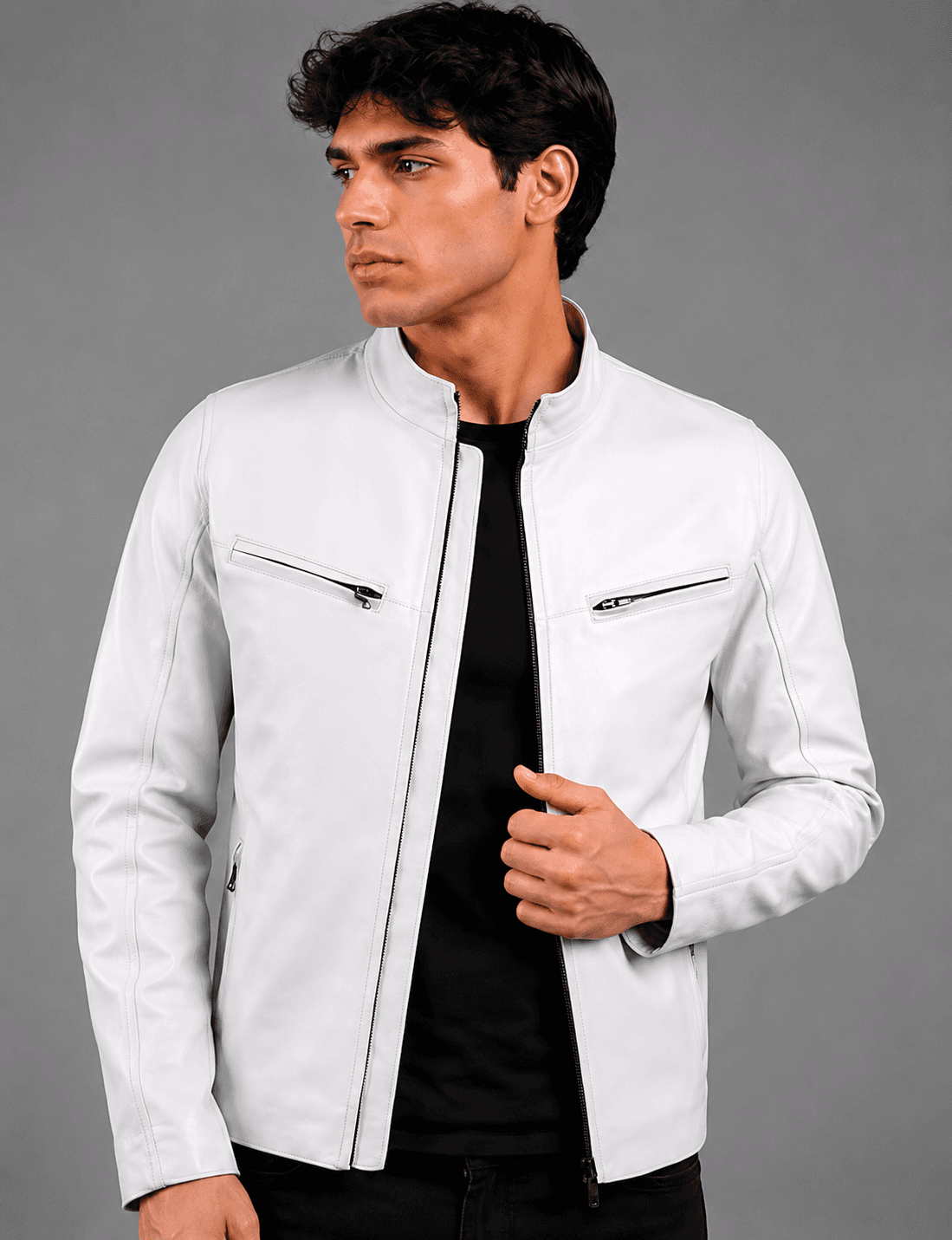White Slim Fit Leather Jacket For Men’s