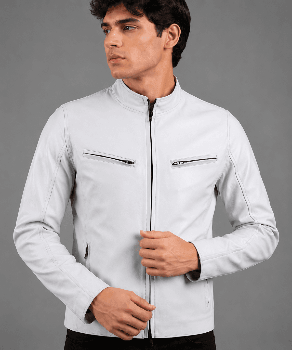 White Slim Fit Leather Jacket For Men’s