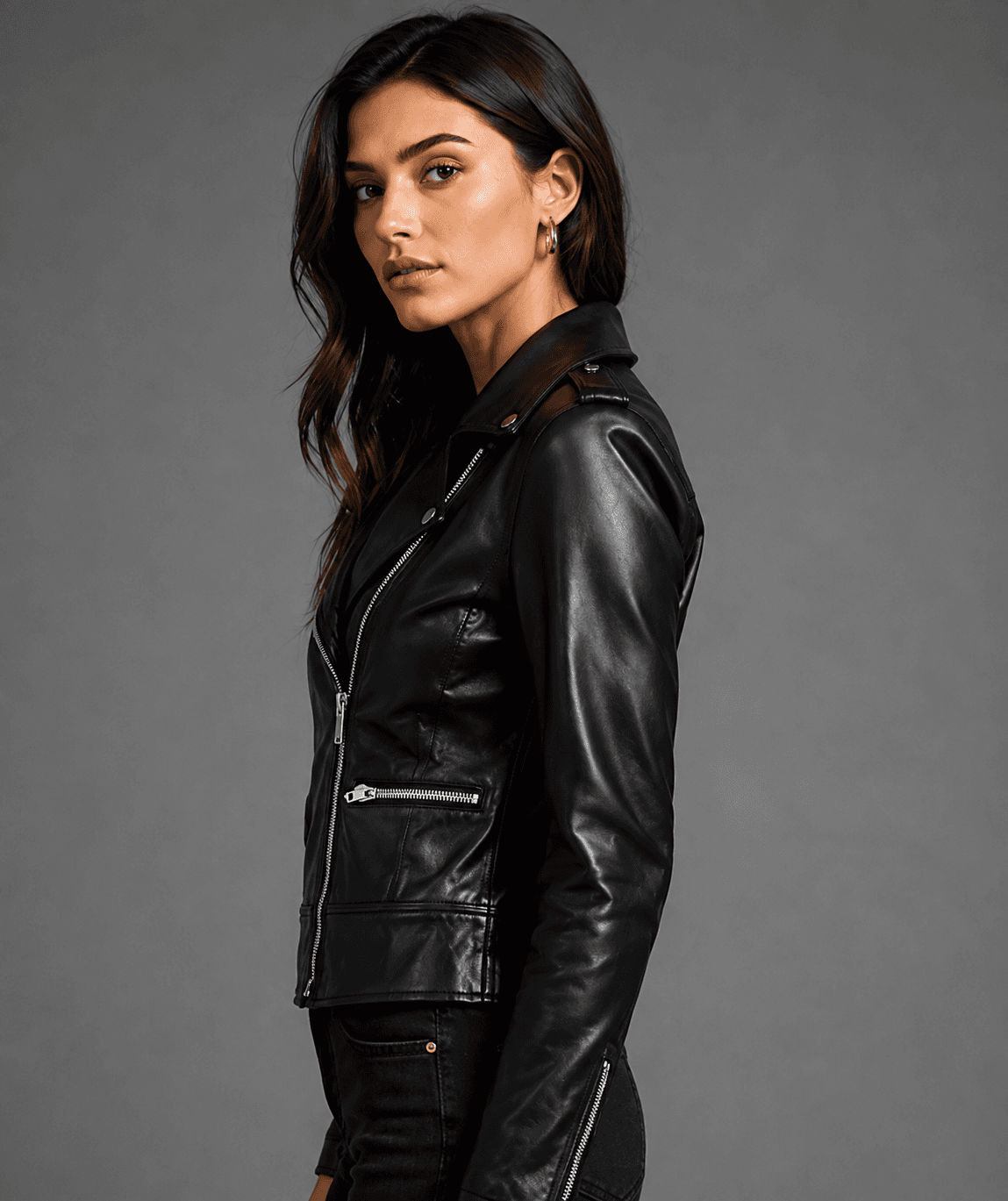 Women’s Asymmetrical Black Leather Biker Jacket – Bold & Timeless Design