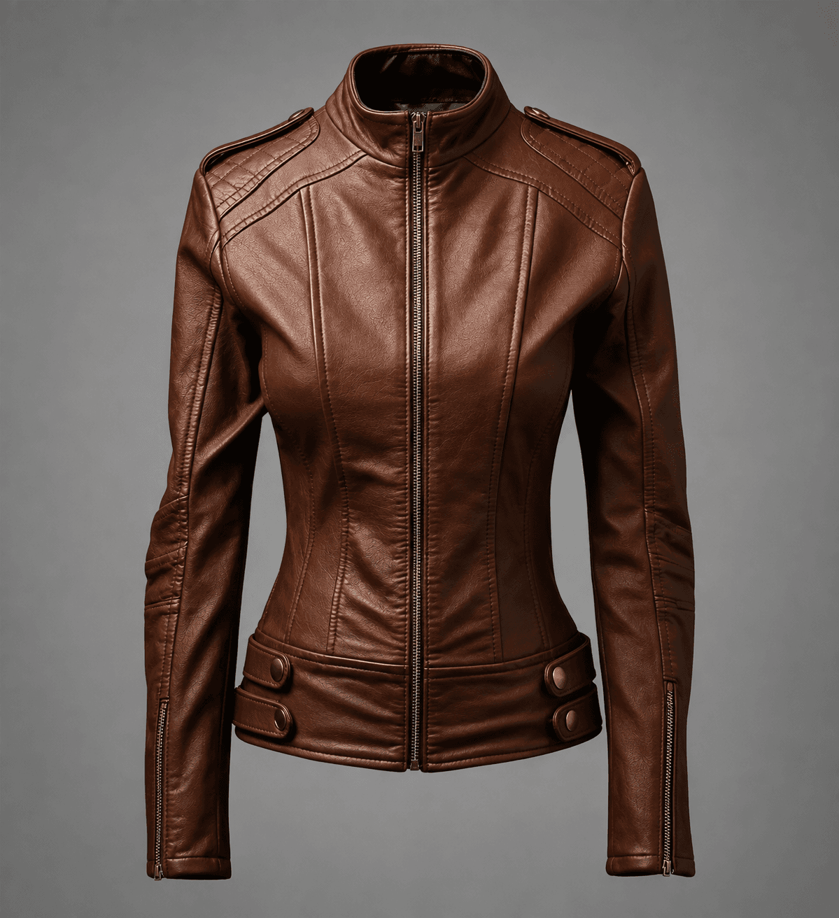 Women’s Bike Style Brown Leather Jacket – Classic Moto Chic