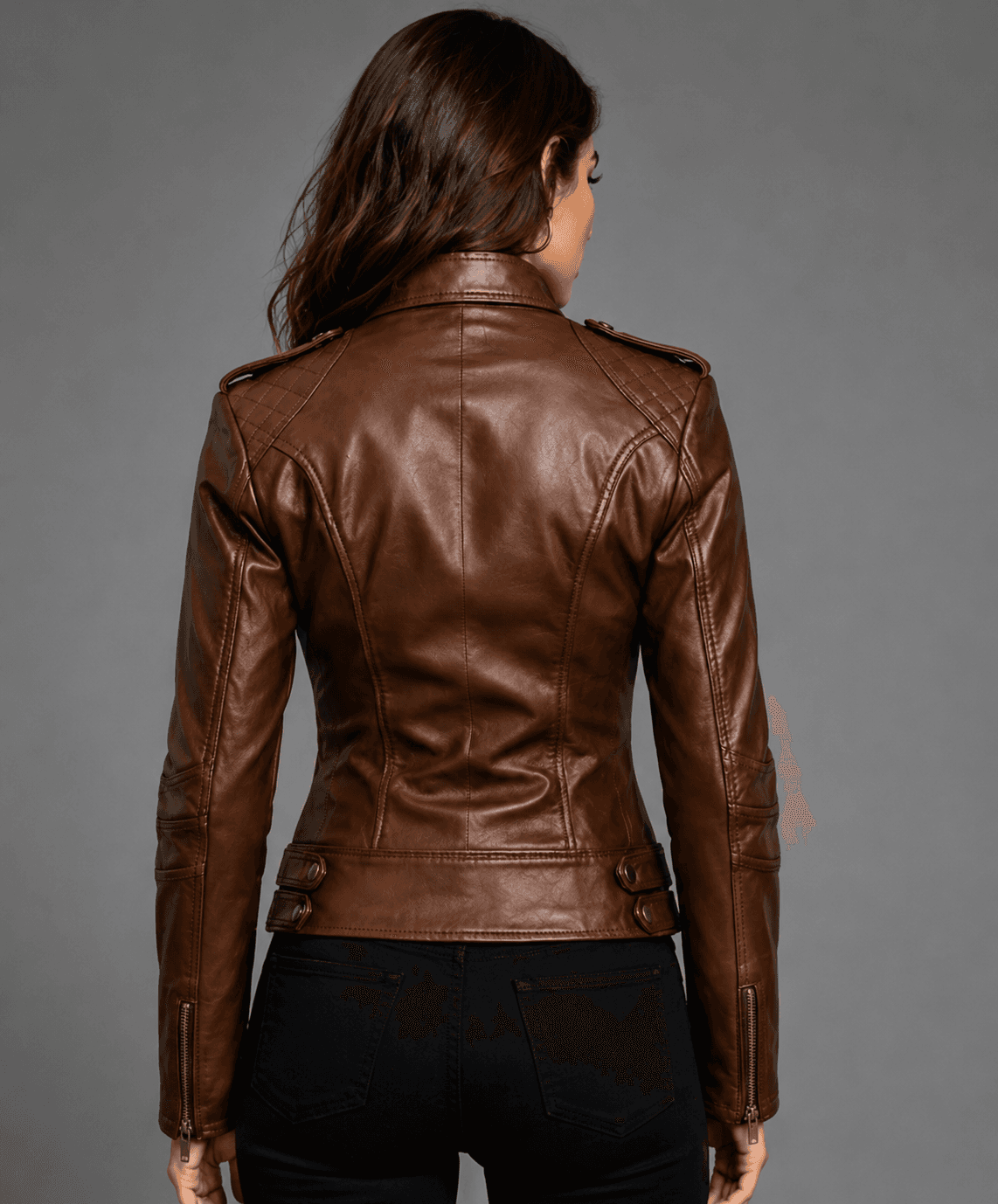 Women’s Bike Style Brown Leather Jacket – Classic Moto Chic