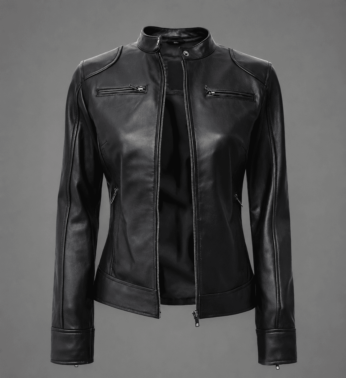 Women’s Black Café Racer Real Leather Jacket – Timeless Biker Elegance