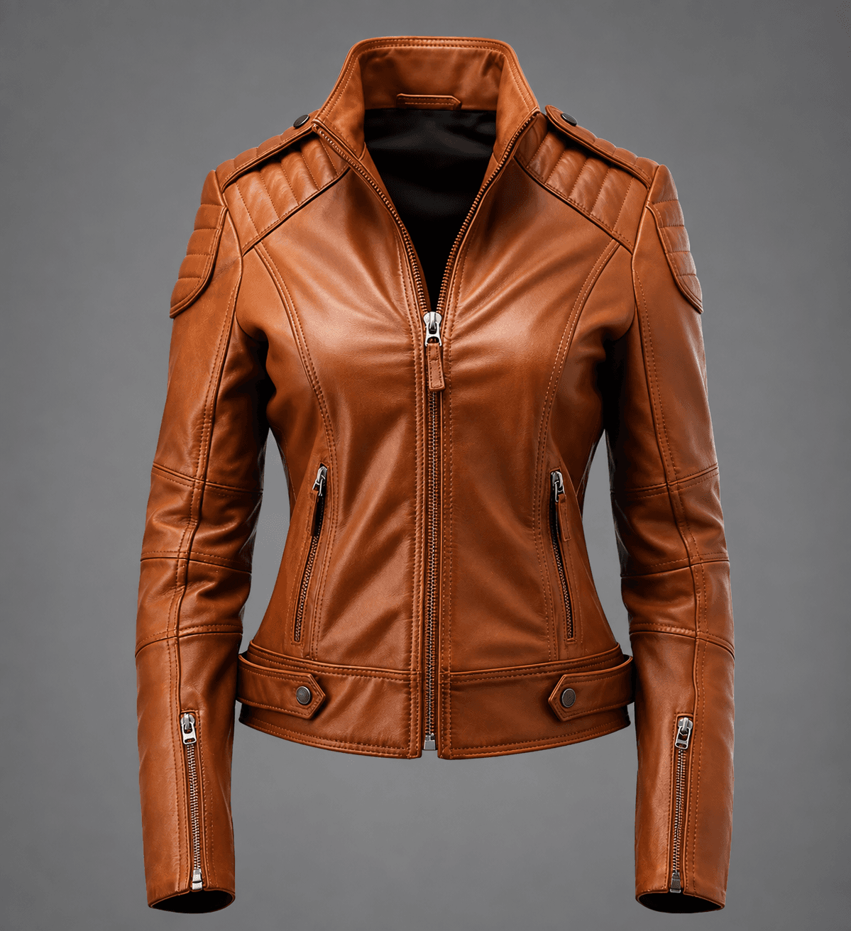 Women’s Brown Leather Biker Jacket – Classic Style with Modern Edge