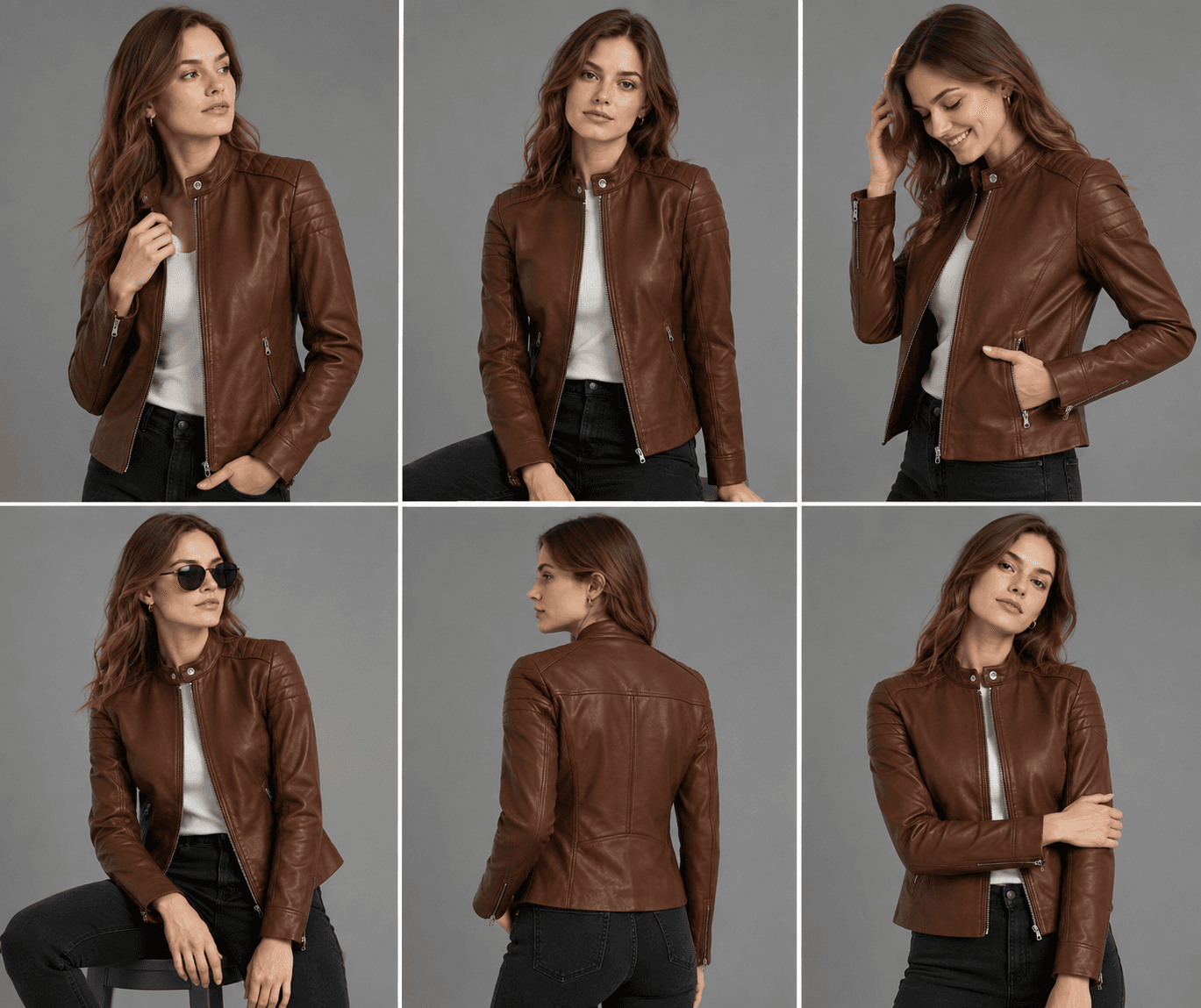 Women’s Brown Quilted Biker Leather Jacket – Premium Diamond-Stitch Design