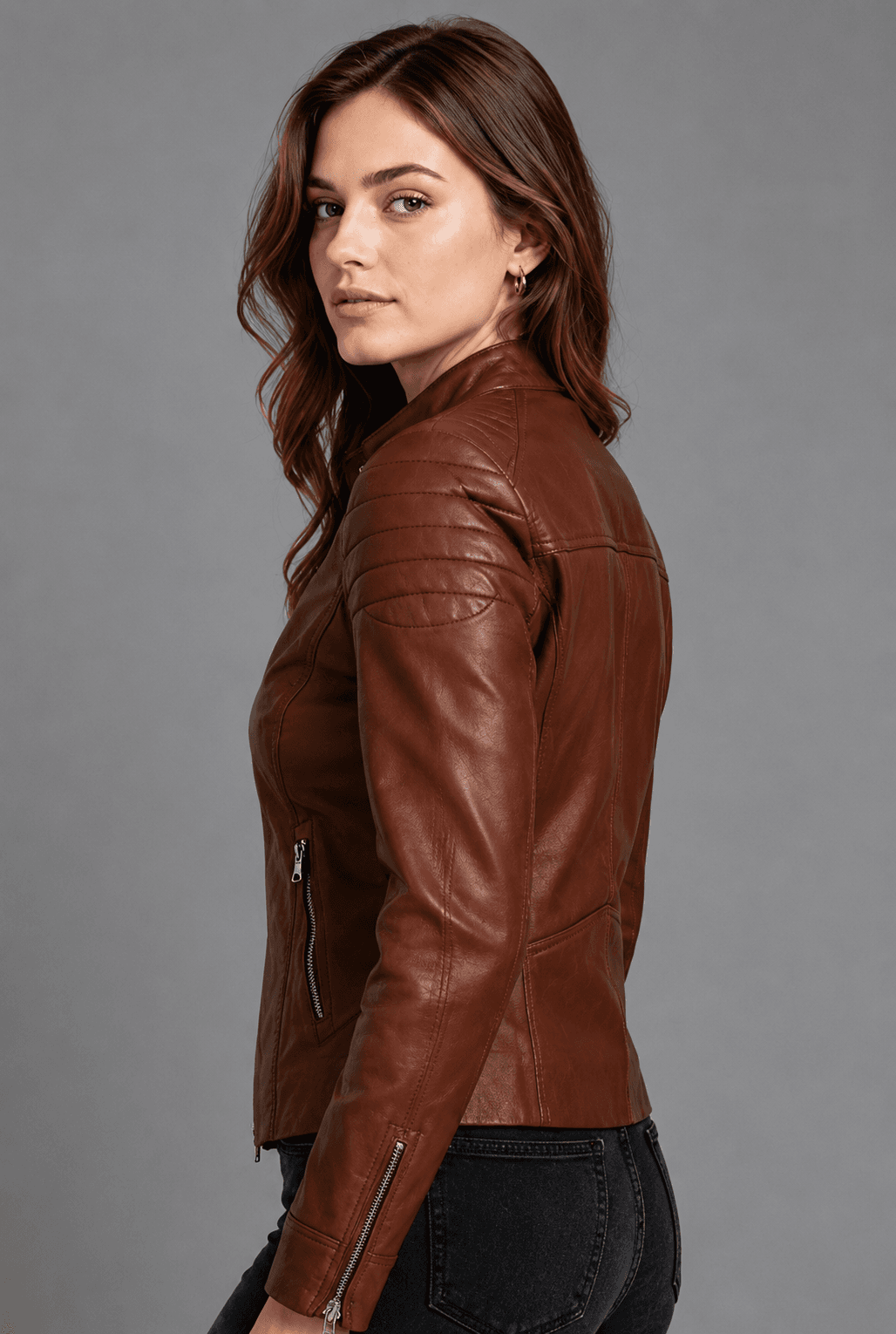 Women’s Brown Quilted Biker Leather Jacket – Premium Diamond-Stitch Design