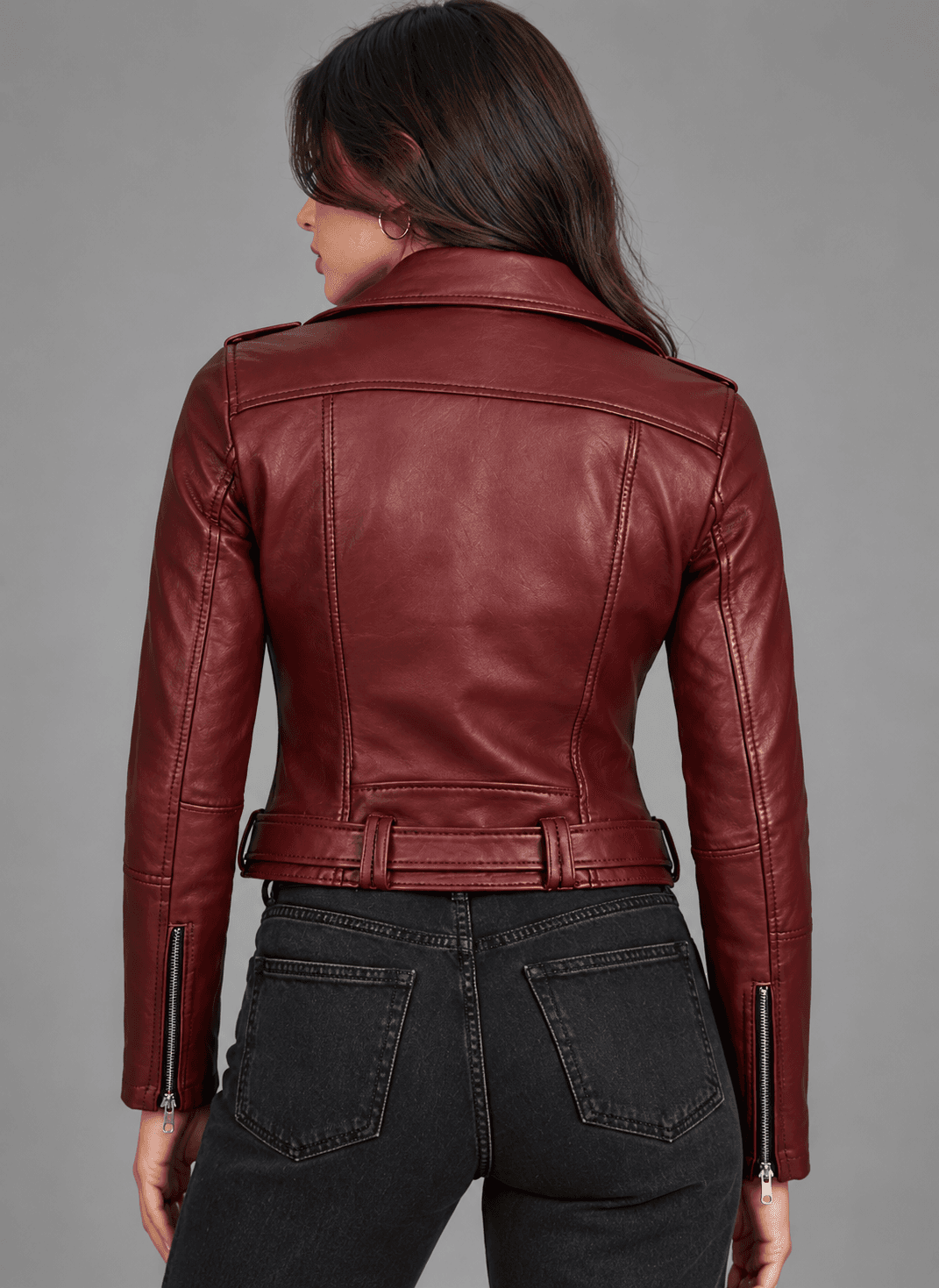 Women’s Maroon Leather Asymmetrical Motorcycle Jacket – Bold & Fearless