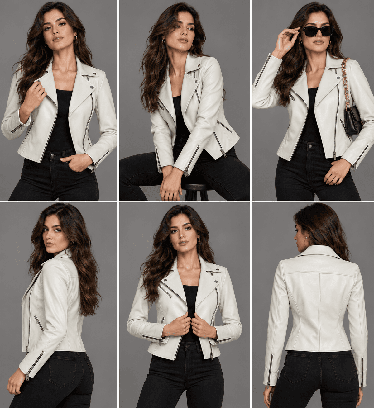 Women’s Moto Style White Leather Jacket – Elegant & Edgy Rider Look