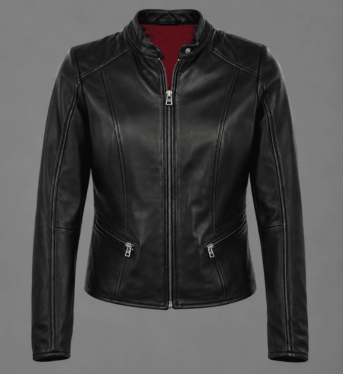 Women’s Simple Moto Black Leather Jacket – Minimalist Rider Style