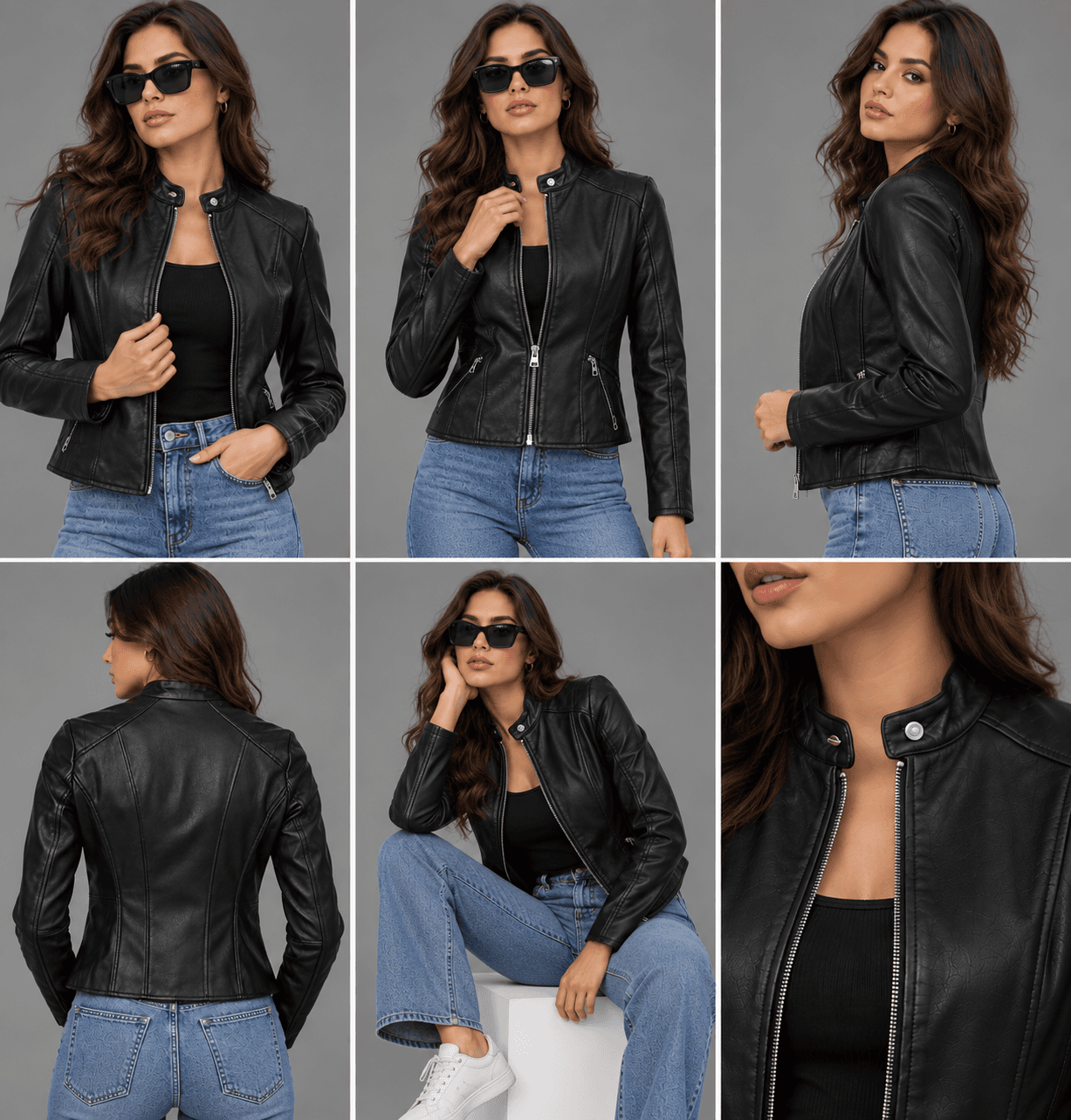 Women’s Simple Moto Black Leather Jacket – Minimalist Rider Style
