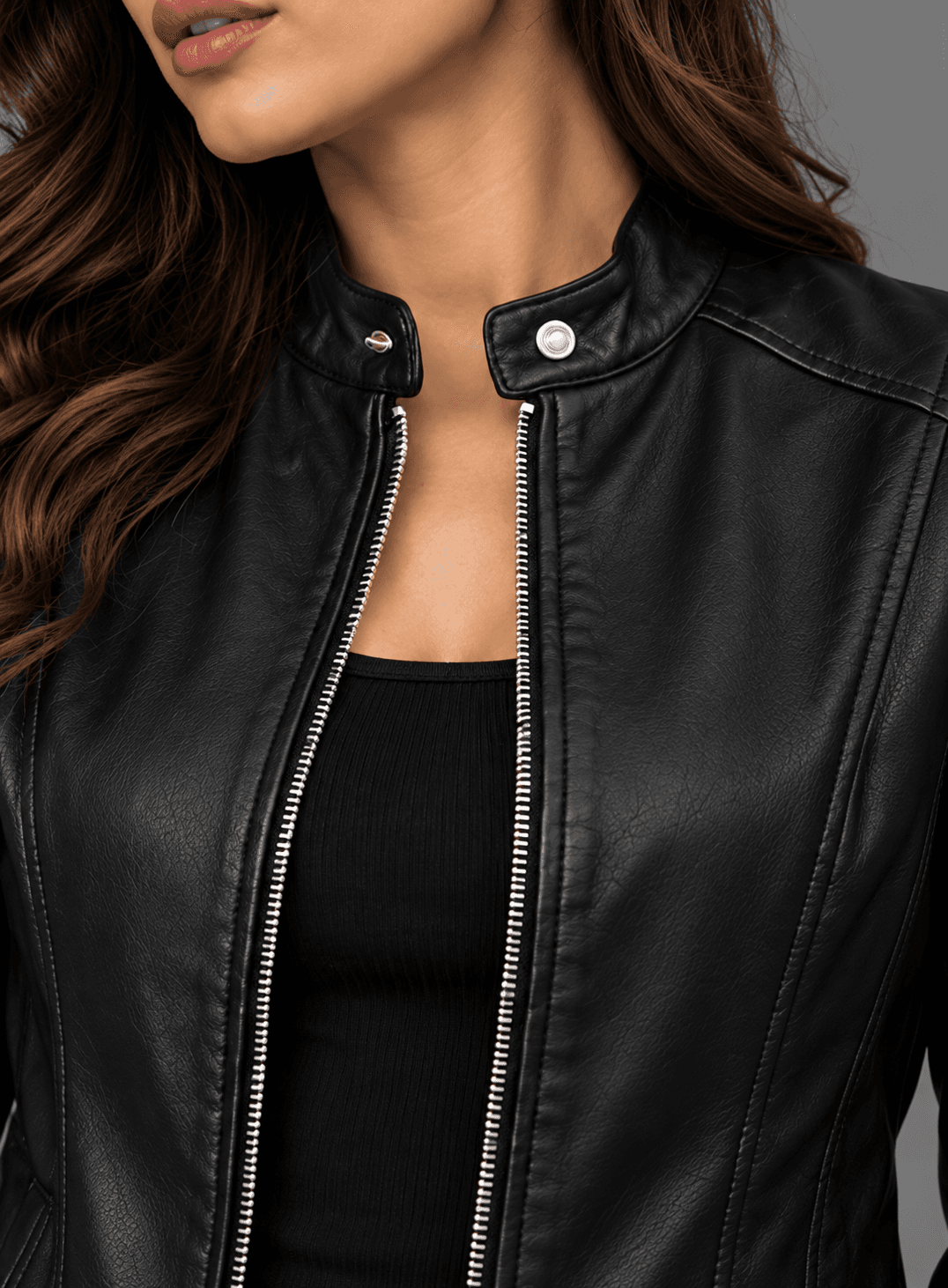 Women’s Simple Moto Black Leather Jacket – Minimalist Rider Style