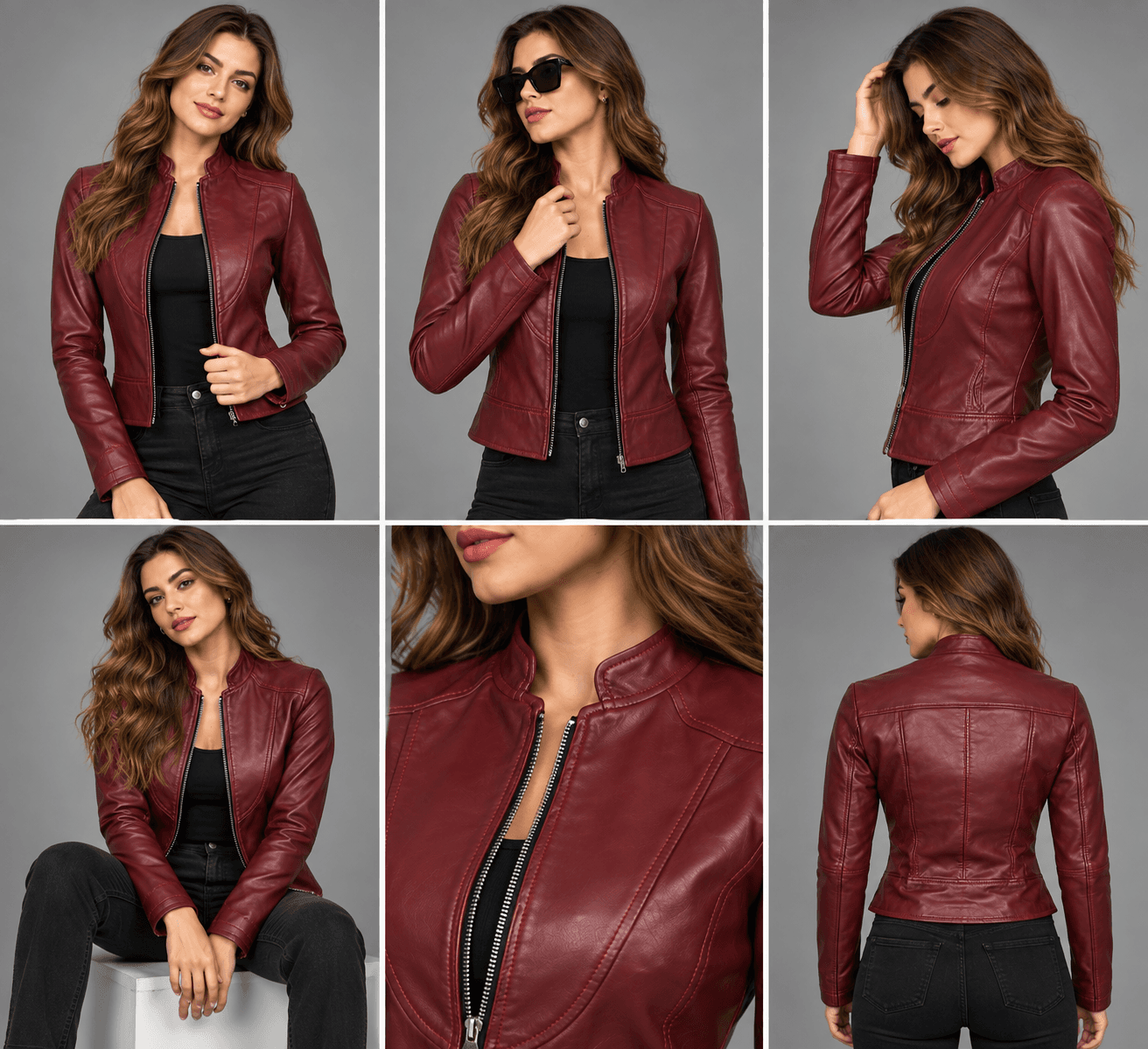 Women’s Slim Fit Maroon Leather Biker Jacket – Bold Fit, Timeless Appeal