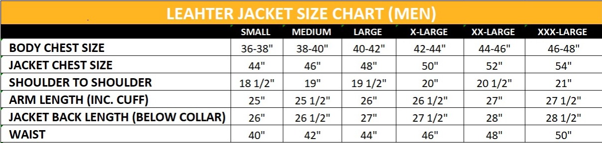 Men sizw chart